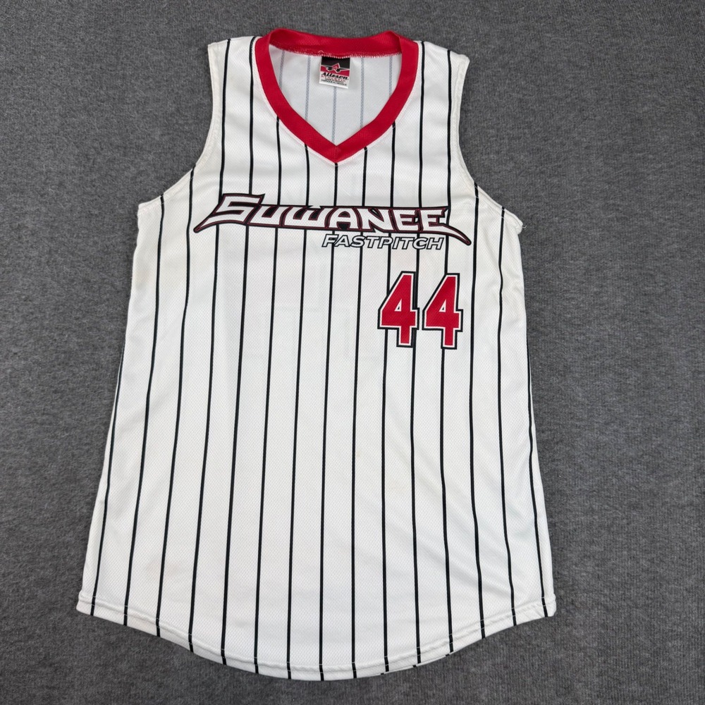 Alleson Athletic Softball Jersey Women Small White Pinstripe‎ Suwanee Fastpitch